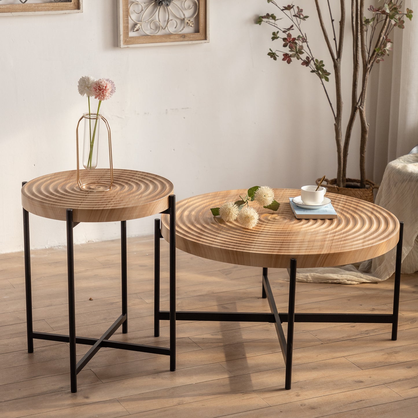 Modern Thread Round Coffee Table Set (Set of 2)
