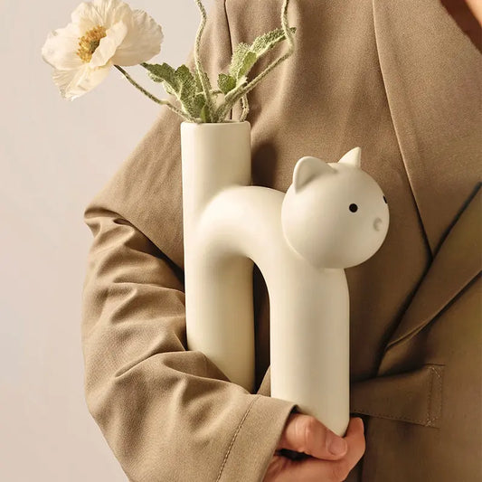 Sculptural Cat-Tube Vase